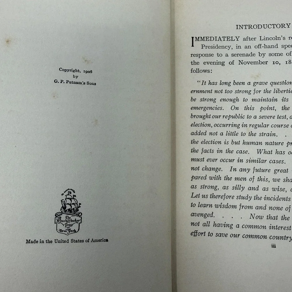 The Writings of Abraham Lincoln Vol 1, 1923, Constitutional Ed. GP Putnam's Sons